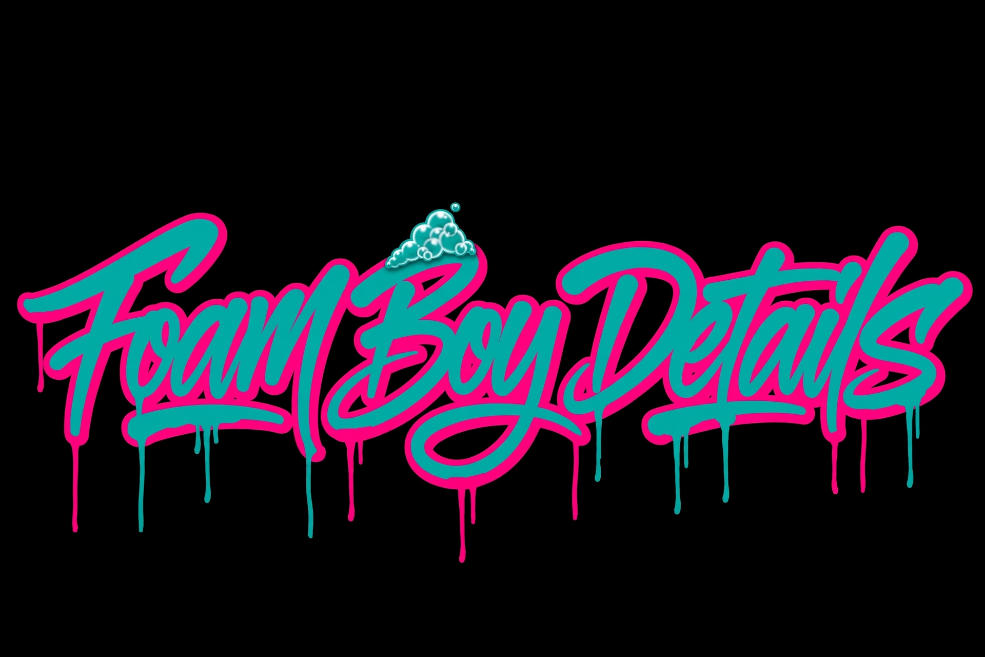 Foam Boy Details teal and pink graffiti logo